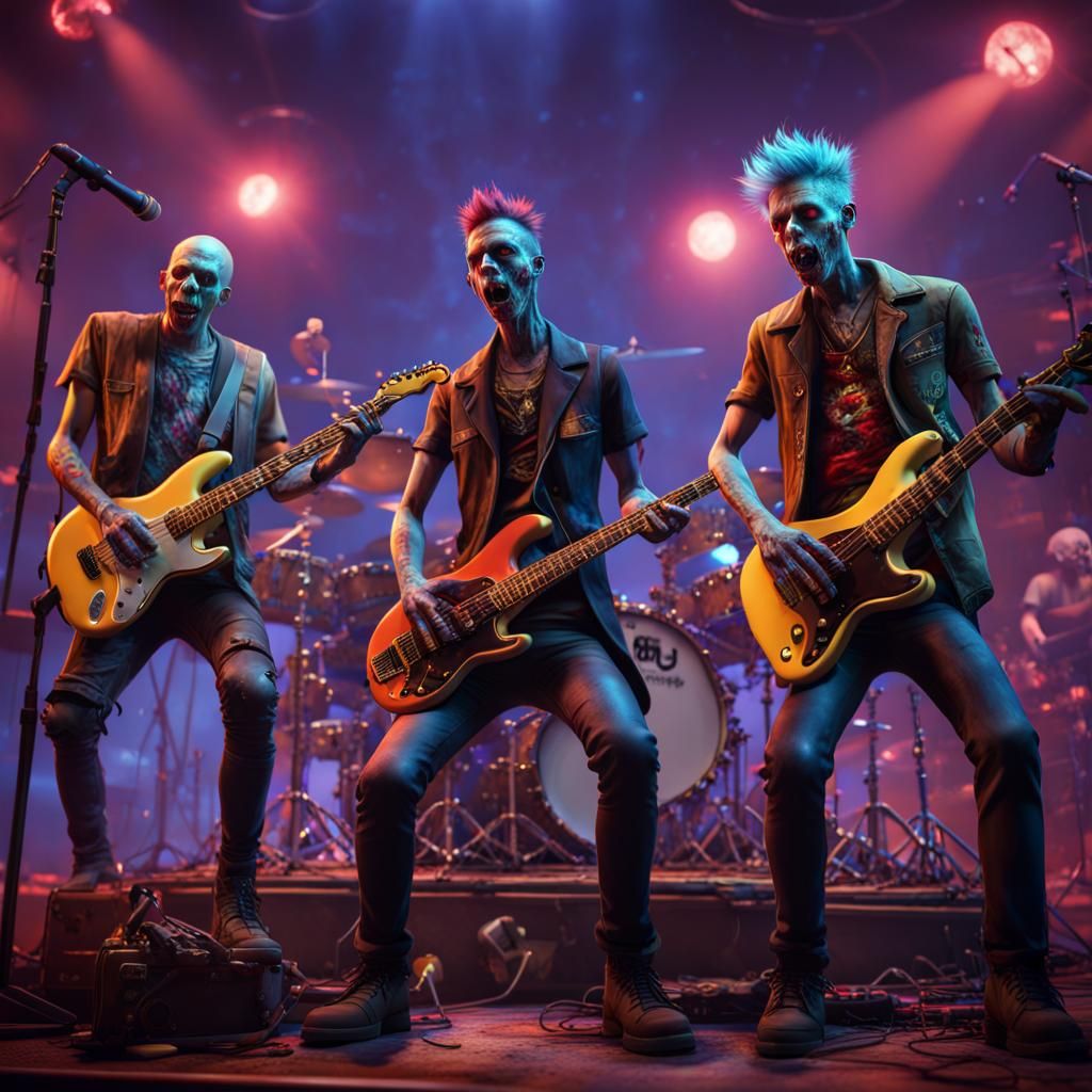 Punk Rock Zombie Band Concert in Fantasy Art Style