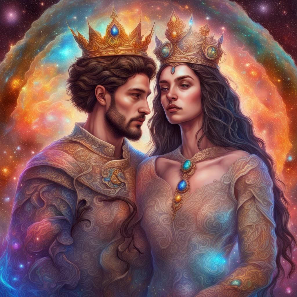 King and Queen Wedding: Holographic Cosmic Illustration