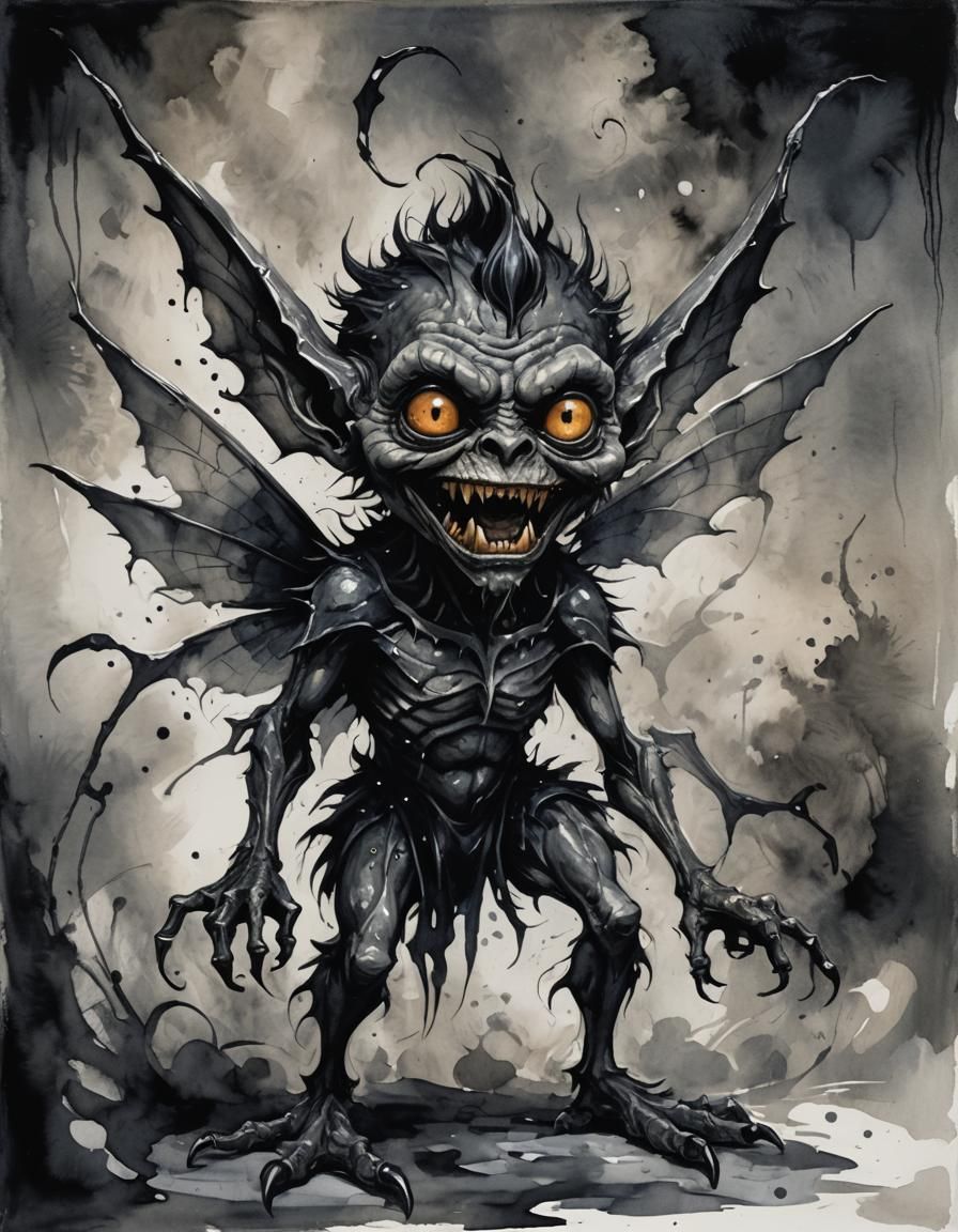 Creepy Ink Fairy Monster in Gouache Style