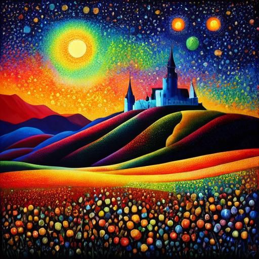 Starry Night Mezzanine in Dark Pointillism Style