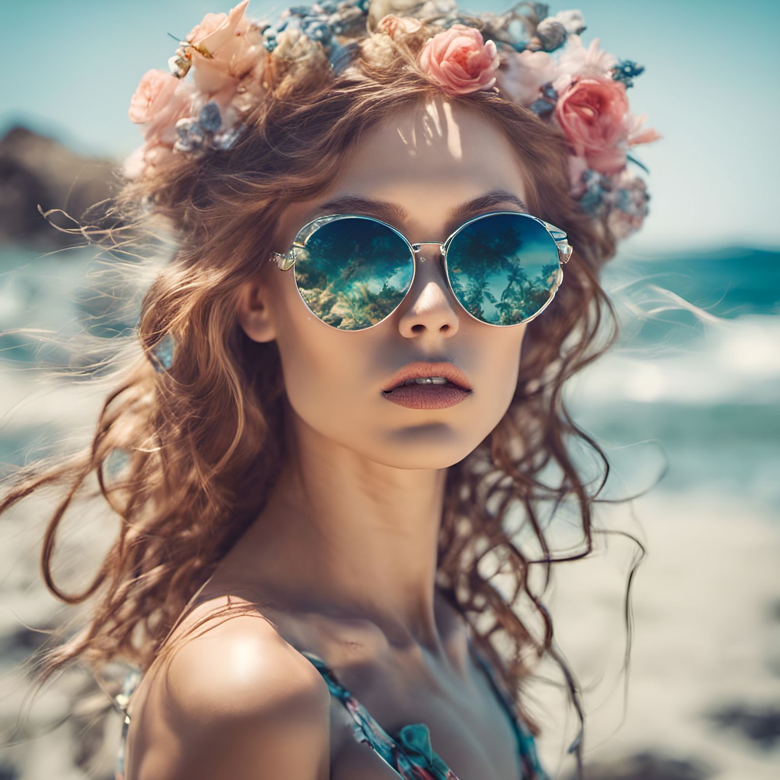 Alien Princess Portrait on Beach in Leonardo Davinci Style