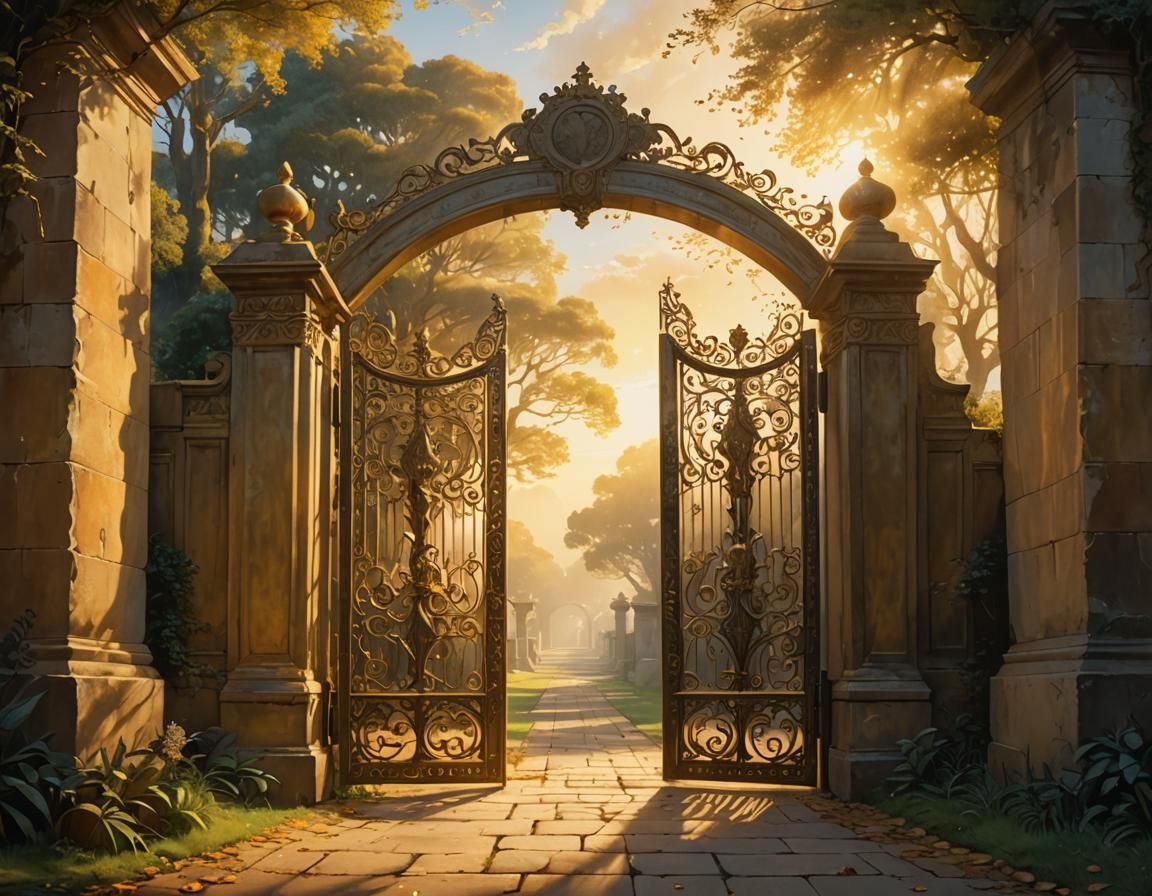 Golden Gates Open in Sacred Realism Style