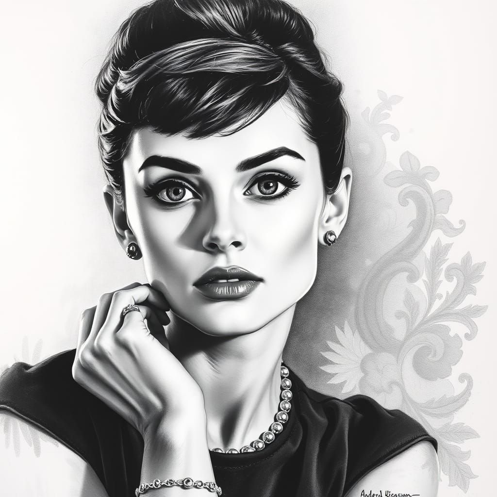Audrey Hepburn Portrait in Charcoal