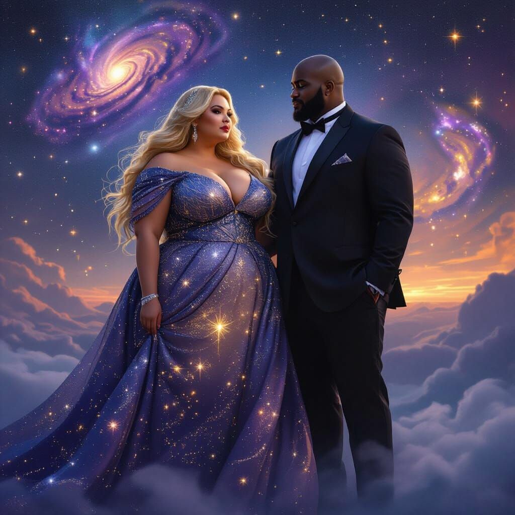 Cosmic Couple Under Starry Sky: Cinematic Art