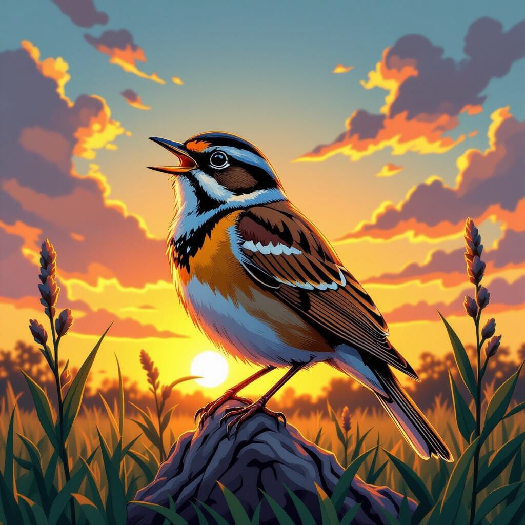 Singing Lark Bird at Dawn Comic Art