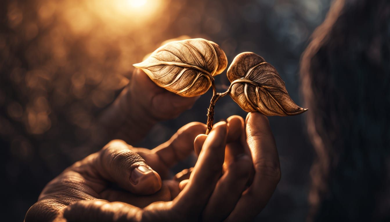 Figure Holds Glowing Seed With Runes: Hyperrealistic Macro