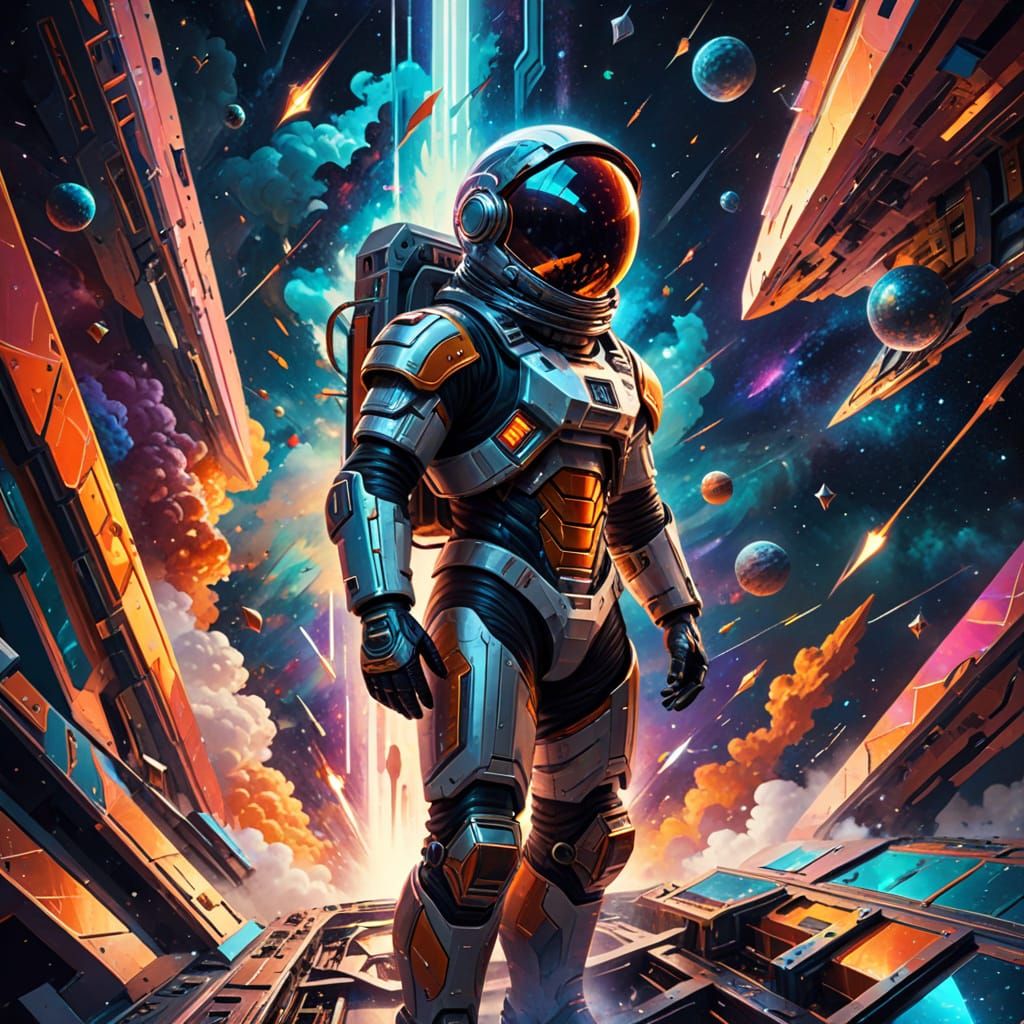 Cosmic Voyager in Cubist Splendor