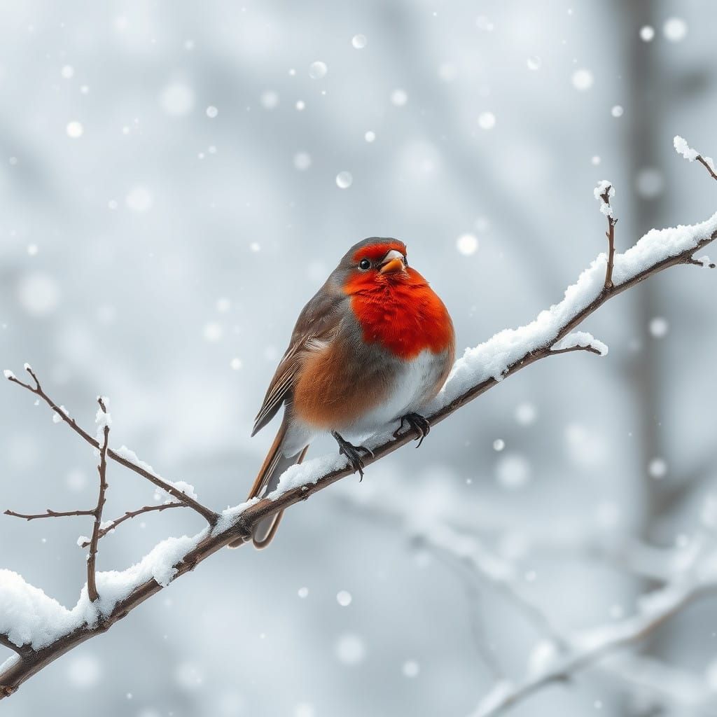 Red Robin in Snowy Winter Wonderland, in Impressionist Style