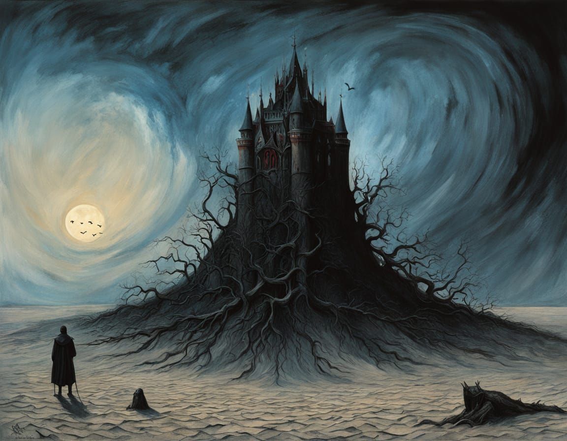 Surreal Desert Monster in Beksiński-inspired Digital Art