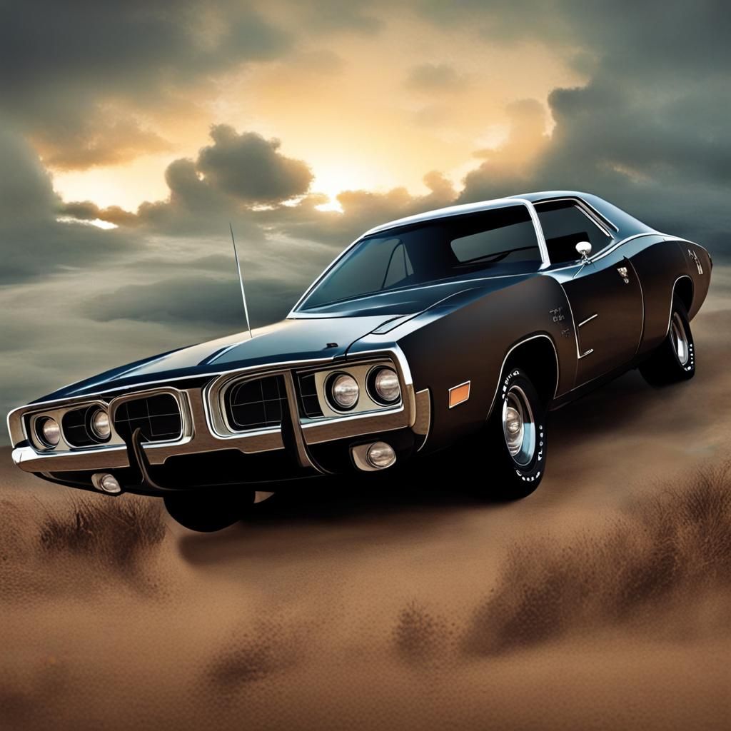 Dodge Charger in a Bottle: Dark Engraving Style