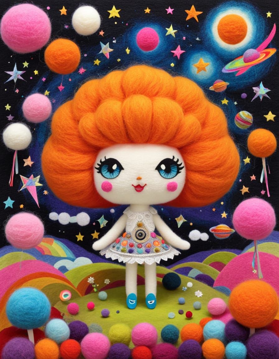 felted pom-poms, fabric puffs, amigurumi, felted toy