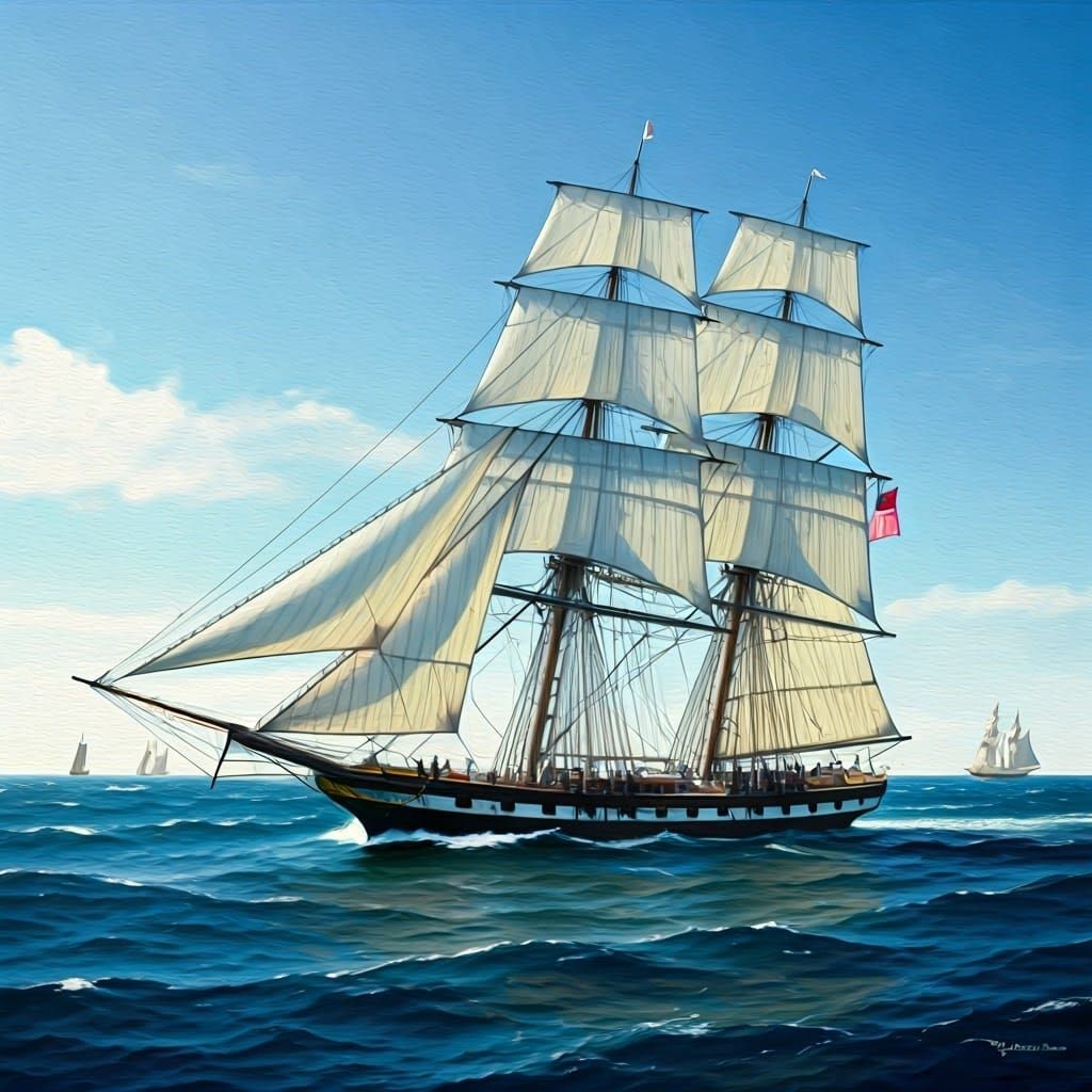 Royal Navy Frigate in Sweeping Oil Painting Style