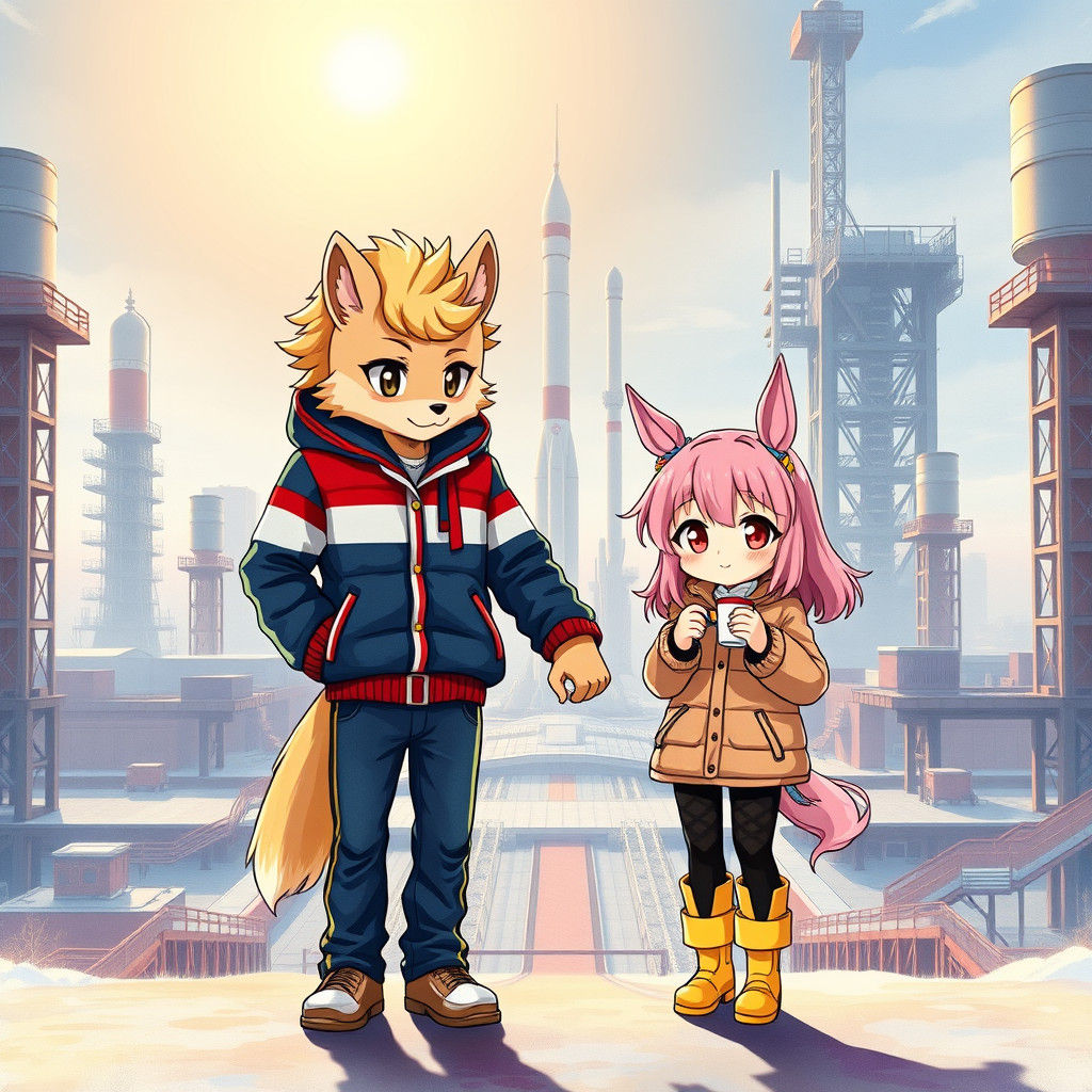 Chibi Siblings in Cosmodrome: Anime-Style Concept Art