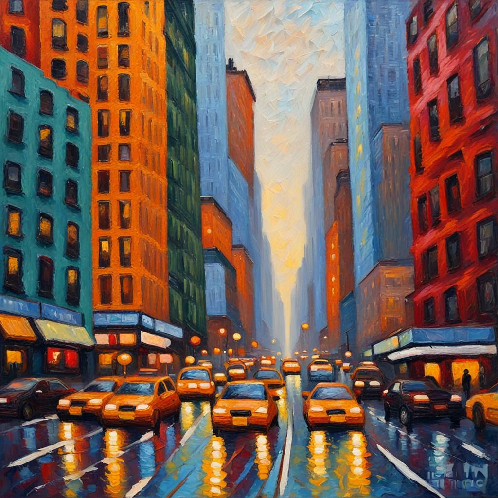 New York City: Neo-Impressionist Oil Painting