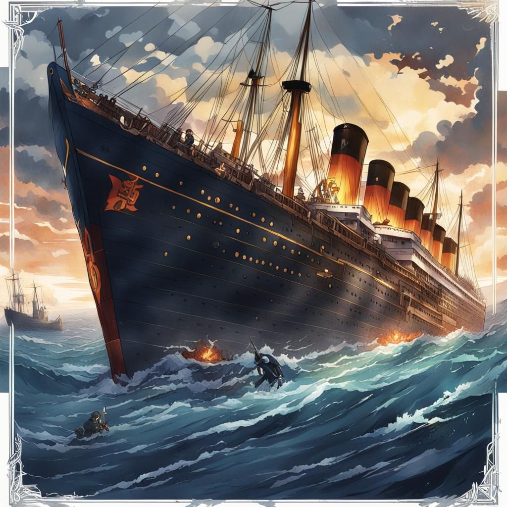 Carpathia Rescues Titanic Survivors in Anime Style