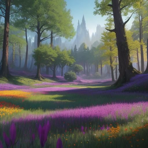 Colorful Flower Meadow Fantasy Concept Art