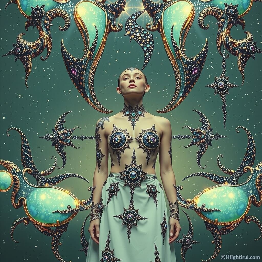 Woman in Starry Night Sky: Photorealistic Digital Art