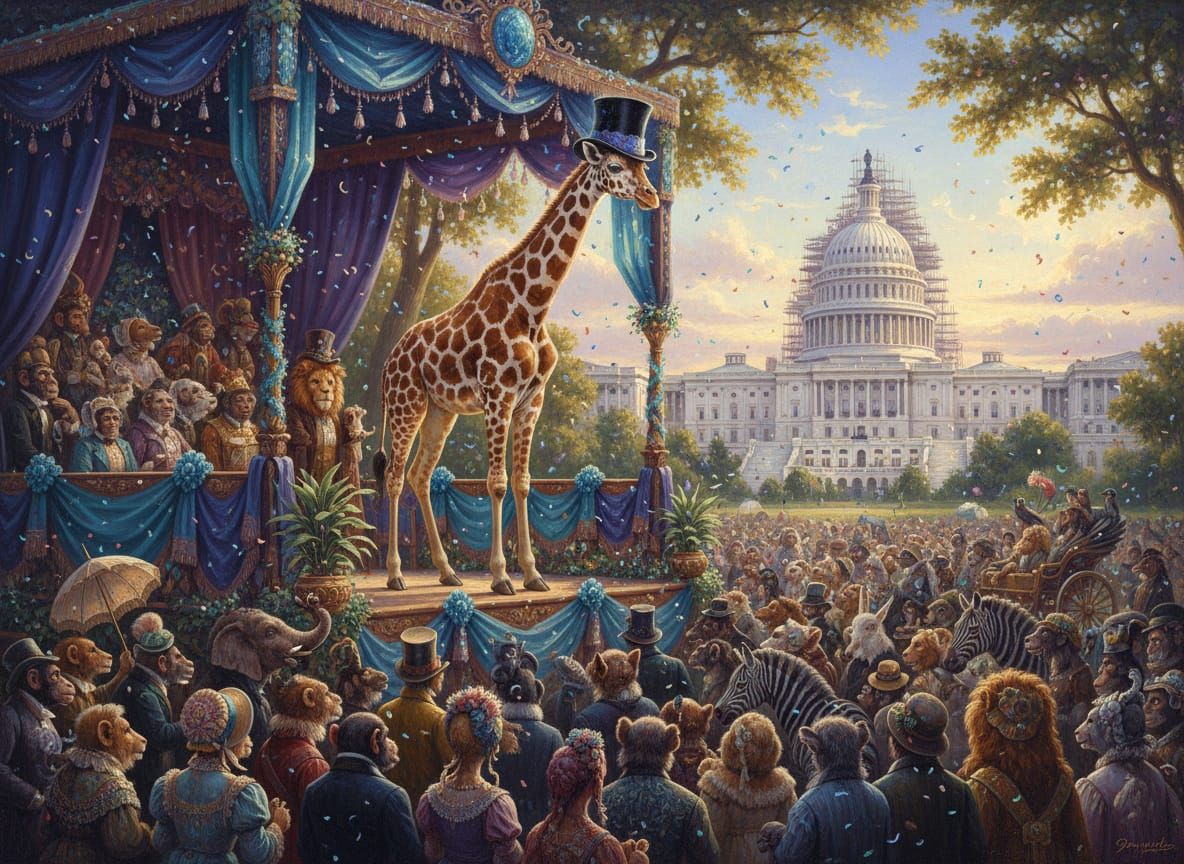 Giraffe in Top Hat on Stage in 1863 Washington DC
