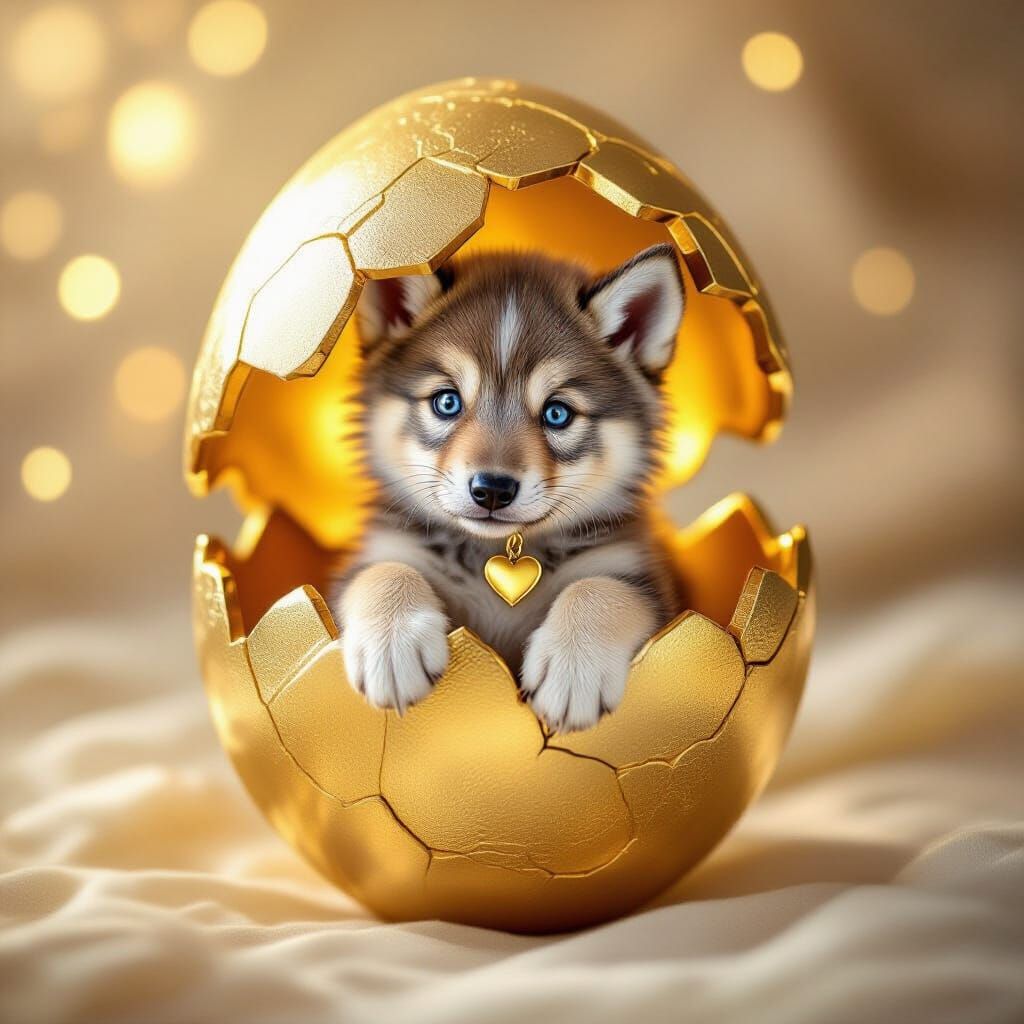 Golden Heart Egg Births Fluffy Wolf Pup