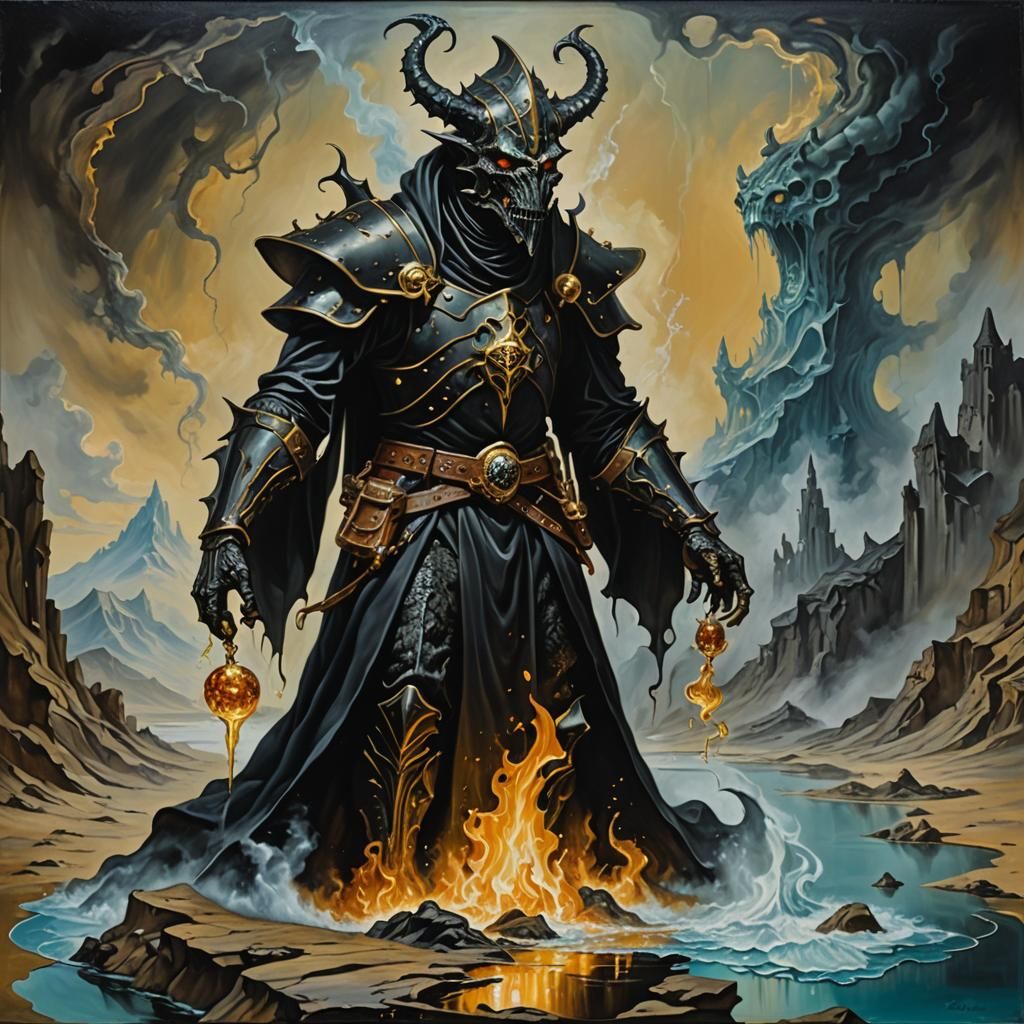 Black Dragonborn Wizard in Surrealist Style