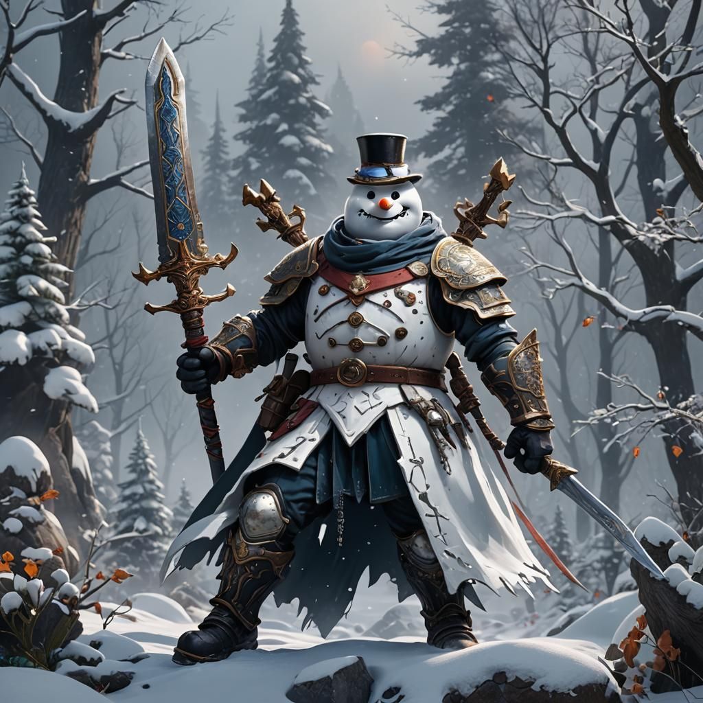 Snowman Swordman in Detailed Matte Painting