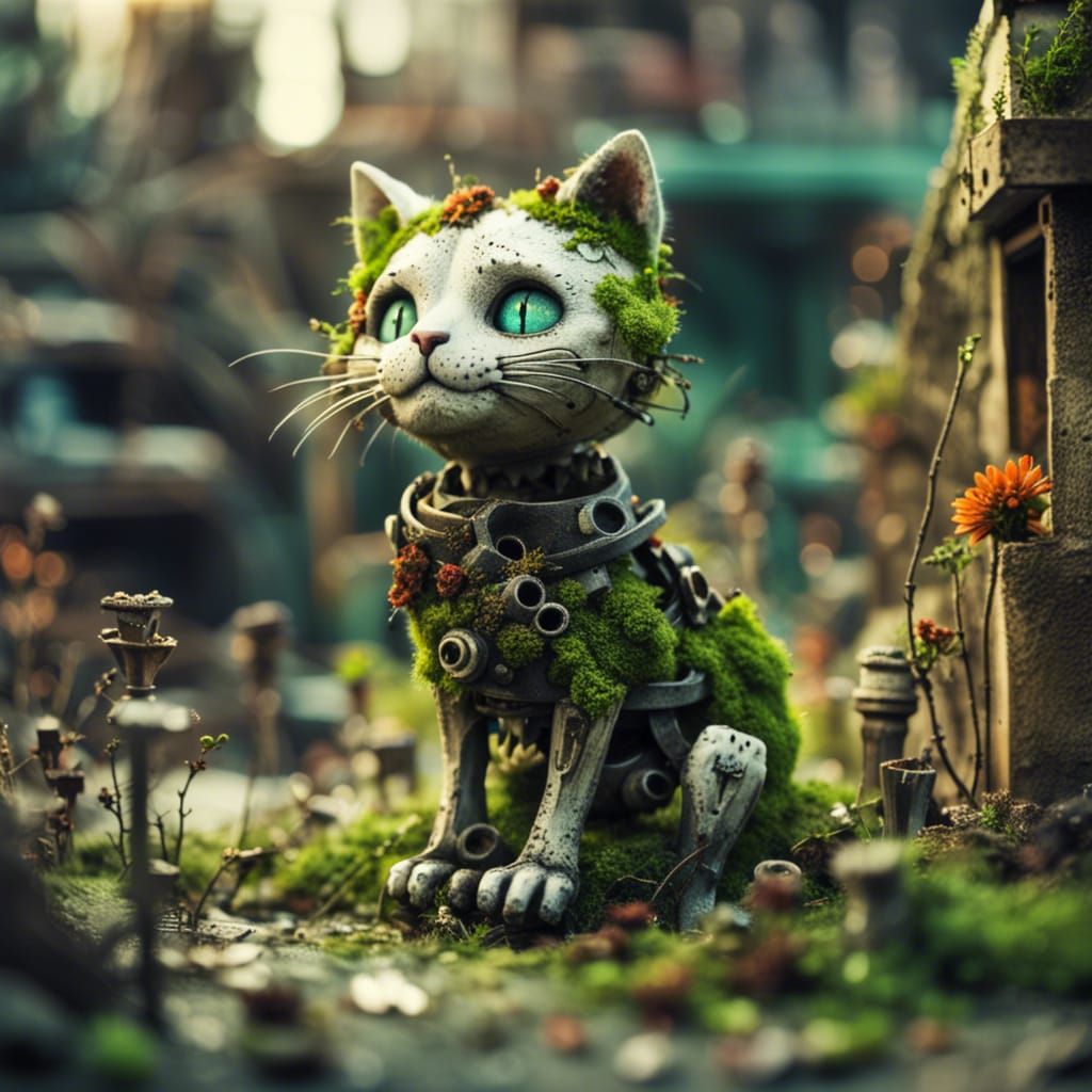 Happy Cat in Post-Apocalyptic City Ruins