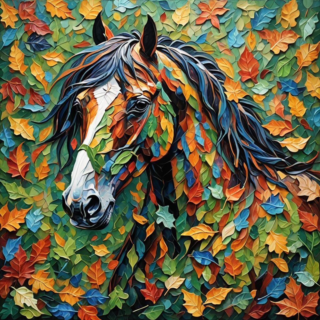 Horse Made of Leaves in Expressionist Style