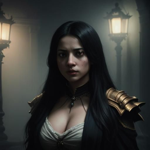 Dramatic Film Still of a Sinister Female Character