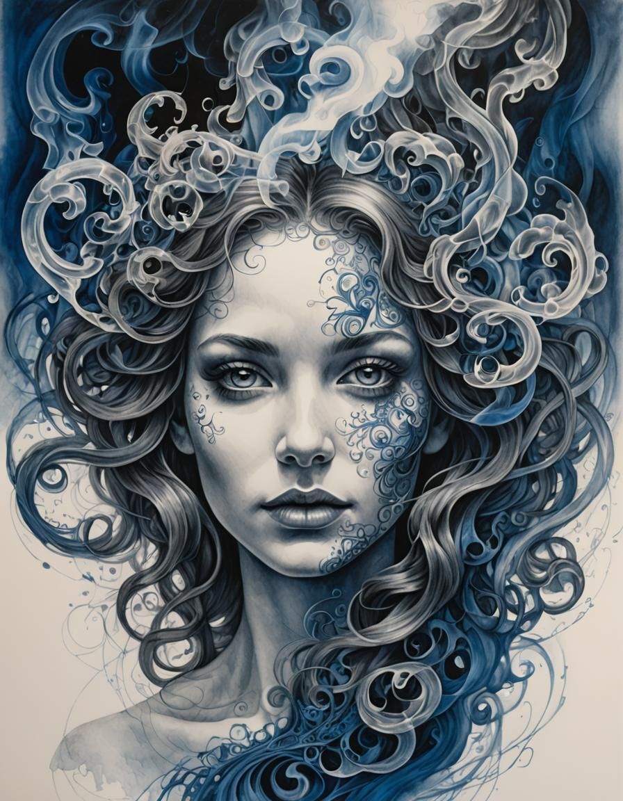 Ethereal Woman's Face Formed from Candle Smoke