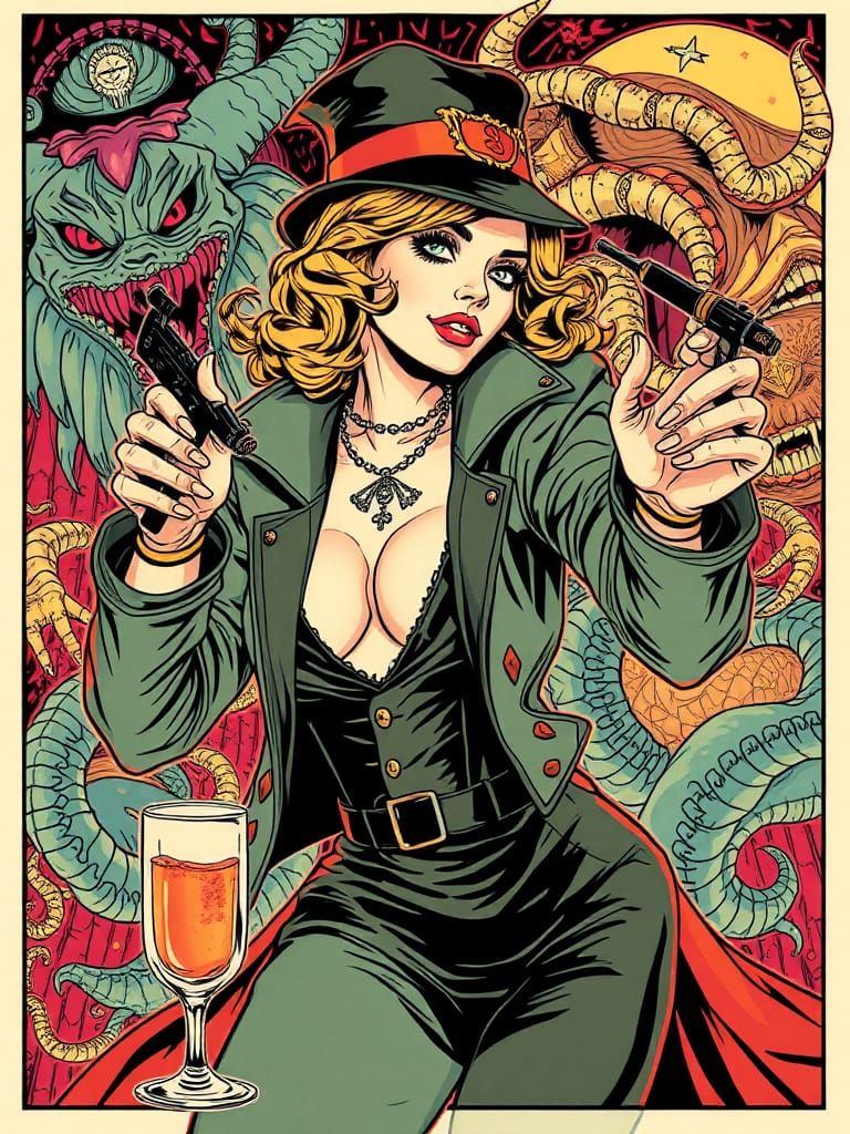 Decadent Detective Battles Monsters, Art Nouveau Comic