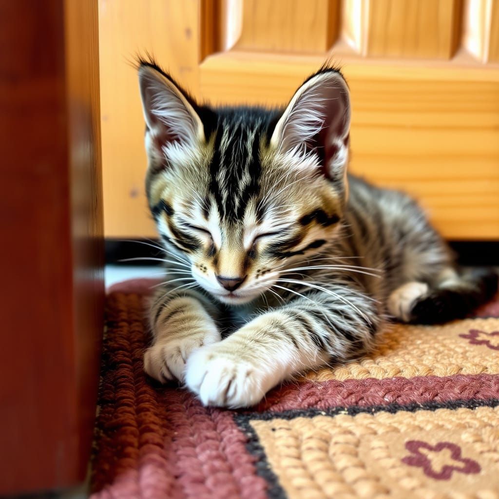 A CAT HAVING A NAP ON A MAT