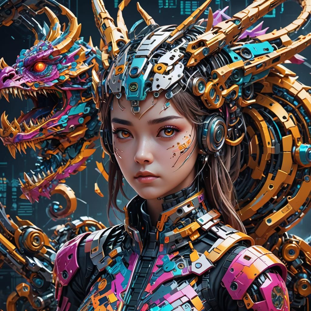 Sad Girl with Dragon QR Code in Neo-Impressionist Style