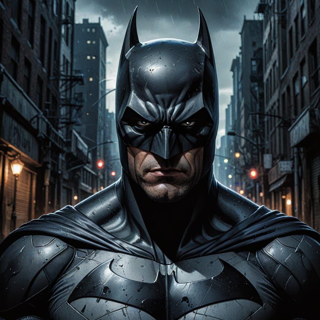 Menacing Batman in Gotham, Comic Book Art