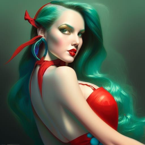 Ethereal Pin-Up Girl in Hyperdetailed Digital Art