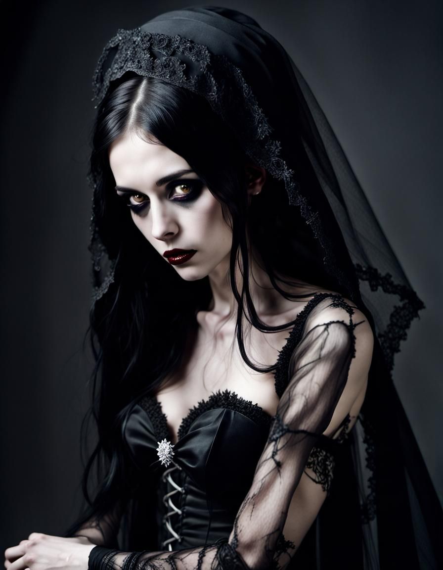 Gothic Bride Portrait with Volumetric Lighting