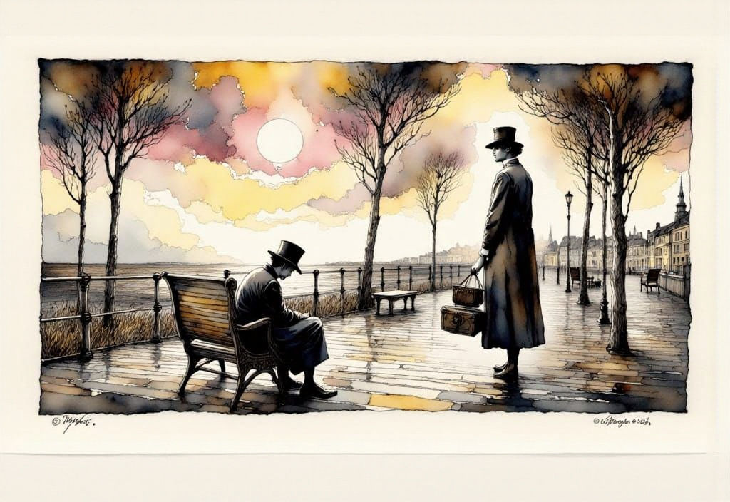 Art Deco Ink Portrait in Magritte Style