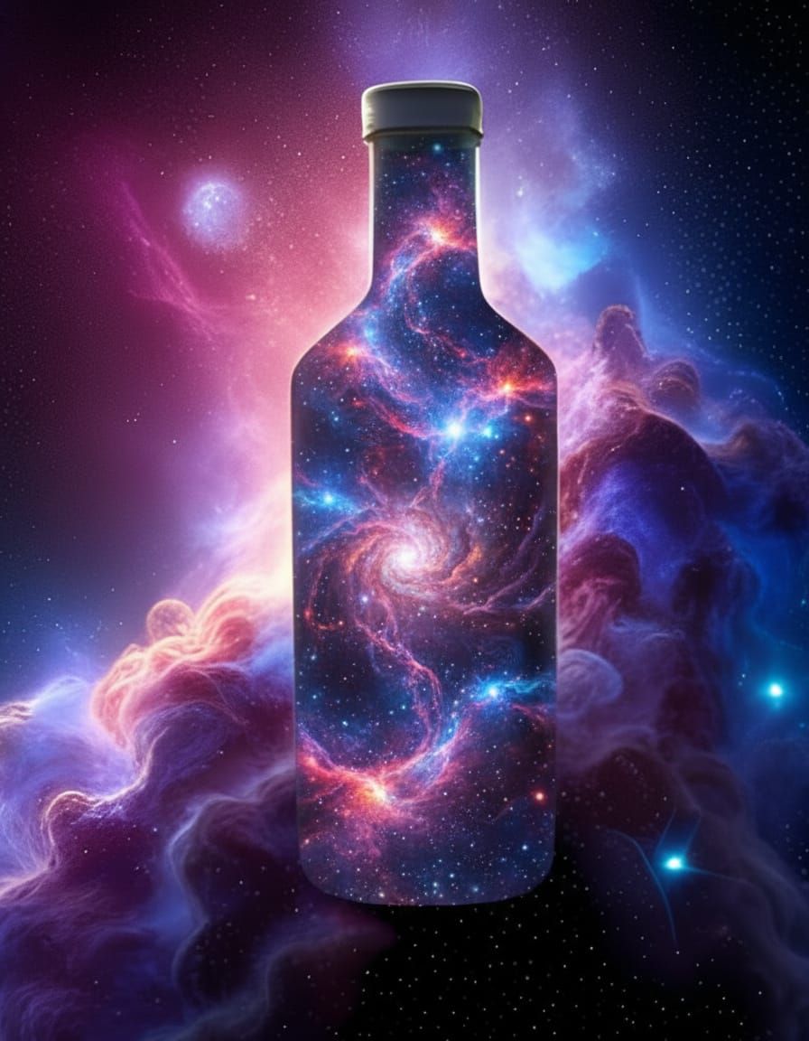 Cosmic Bottle With Nebulae and Stars