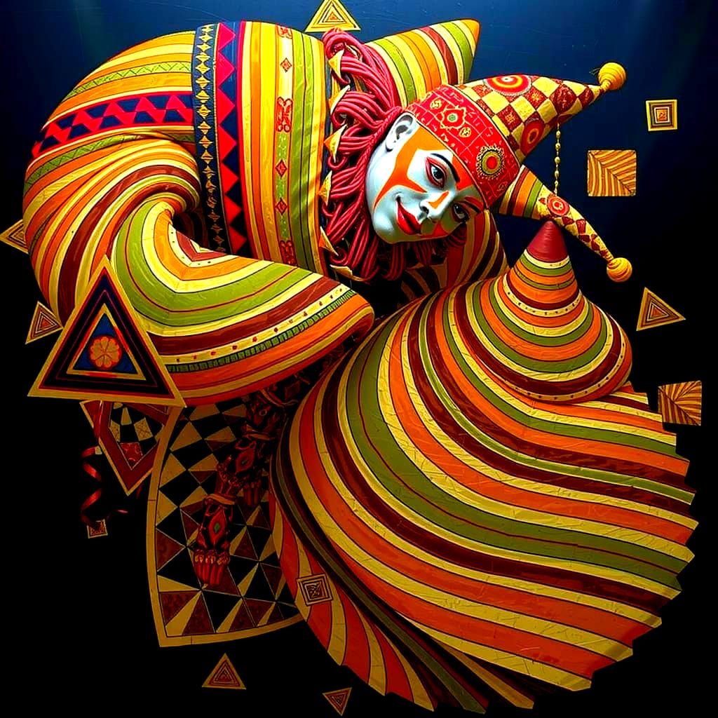 Hypnotic Harlequin Figure in Optical Illusion Maze