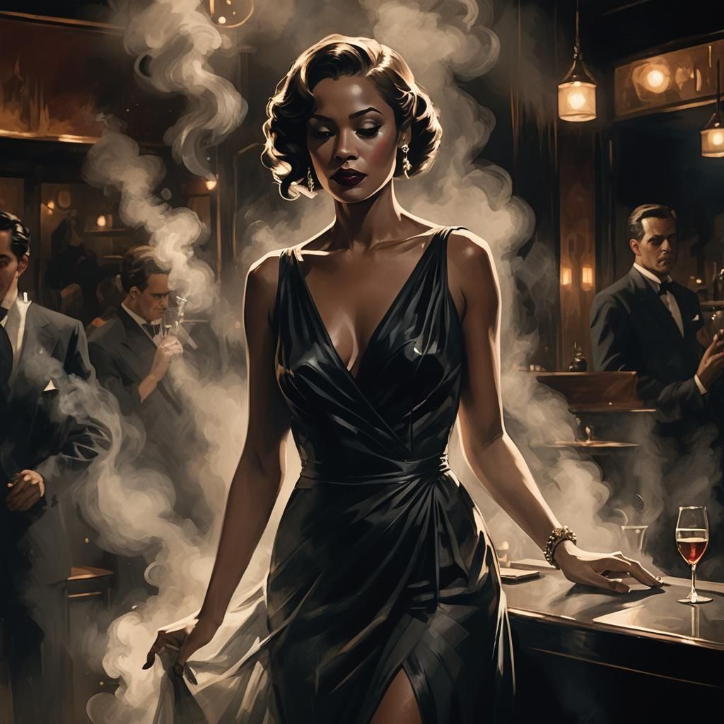 Film Noir Jazz Singer in Smoky Bar