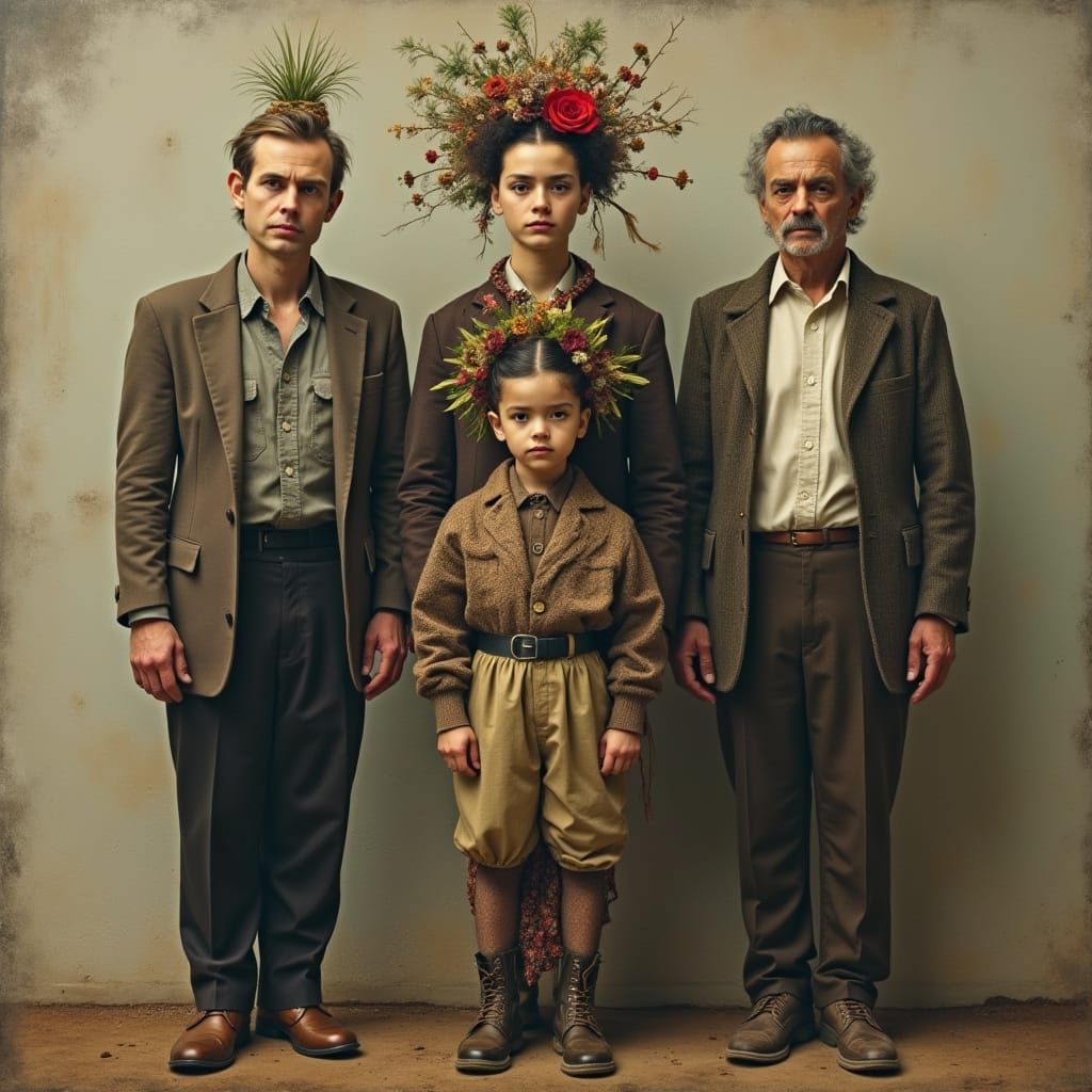 Surreal Person with Fragmented Selves in Earthy Tones