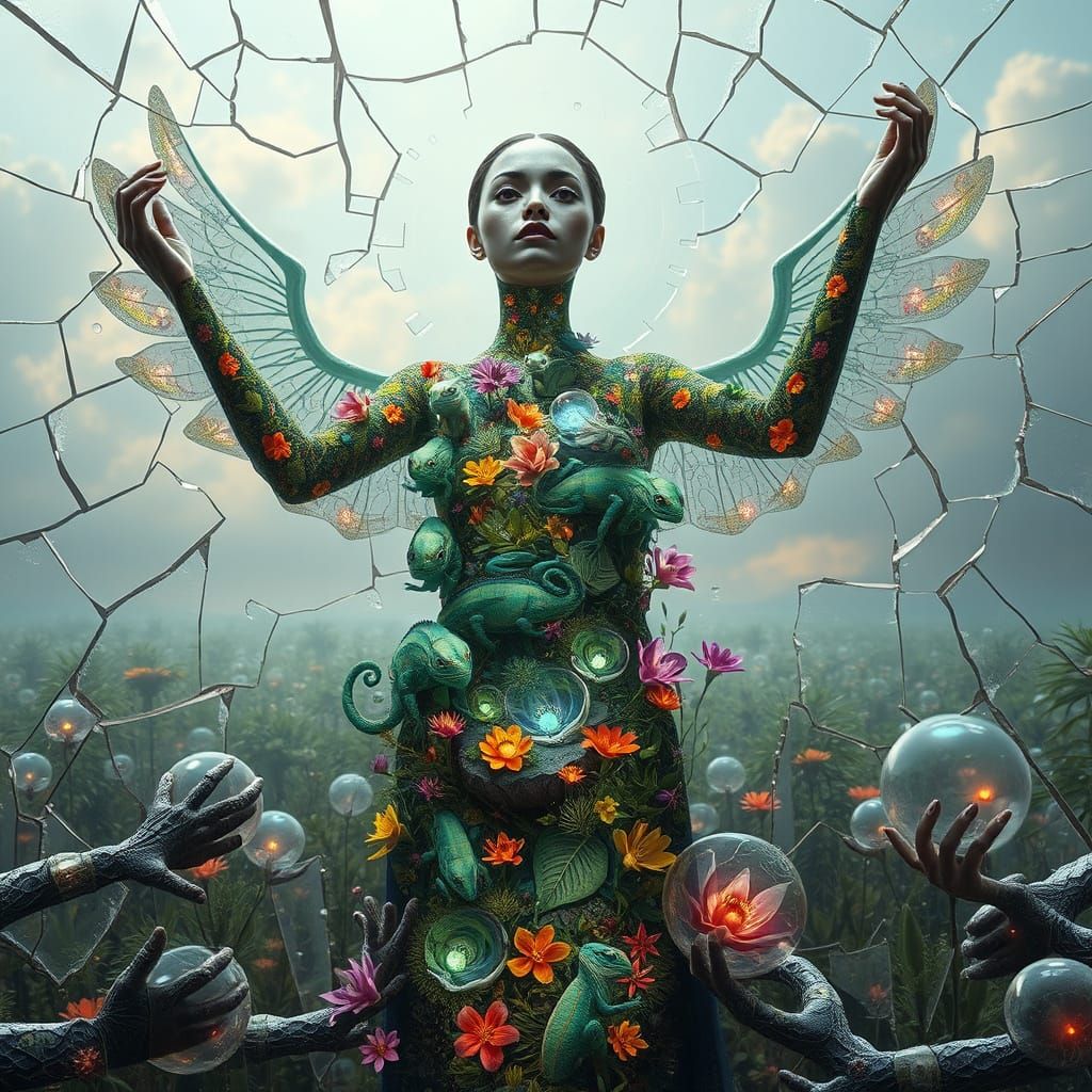 Surreal Bio-Art Collage of Woman as Ecosystem Landscape