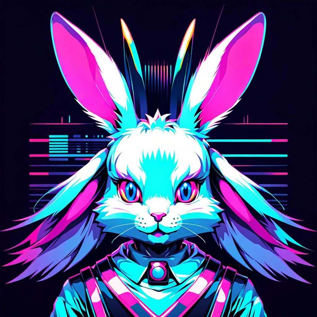 Glitchwave Rabbit Portrait with Mesmerizing Eyes