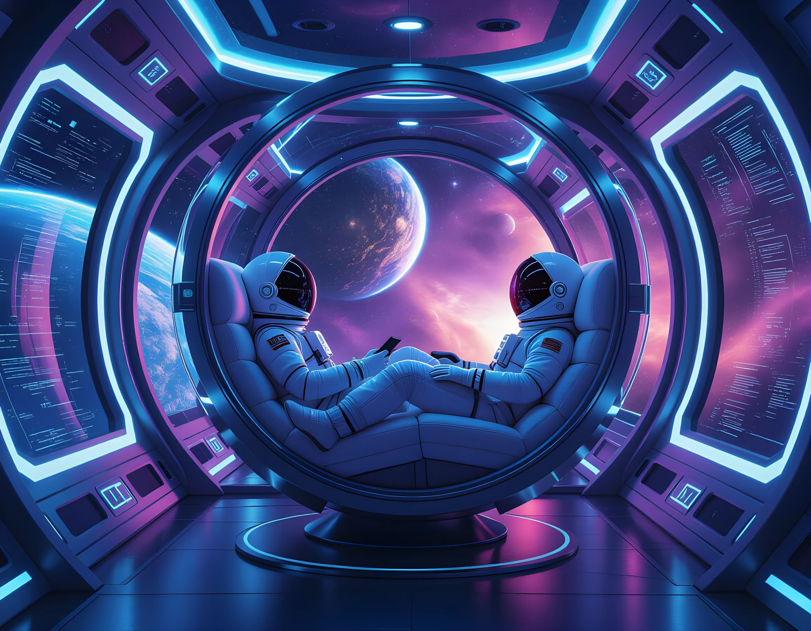 Astronaut Reading Nook in Space, Digital Art