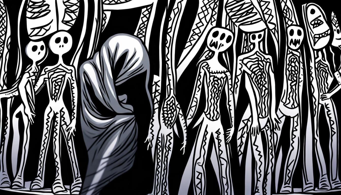 Sinister Porcelain Mannequin in Charcoal Drawing