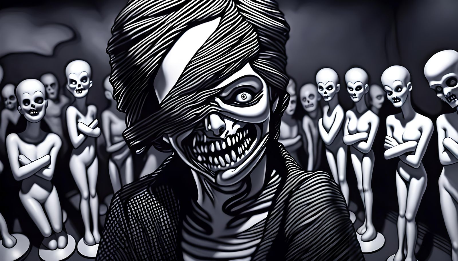 Sinister Porcelain Mannequin in Charcoal Style