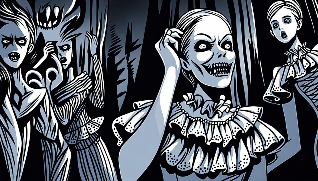 Haunting Porcelain Mannequin in Charcoal Style