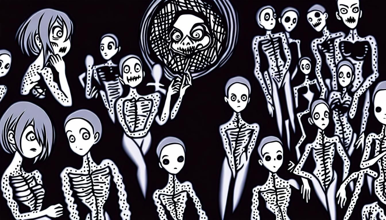 Haunting Porcelain Mannequin: Sinister Charcoal Drawing