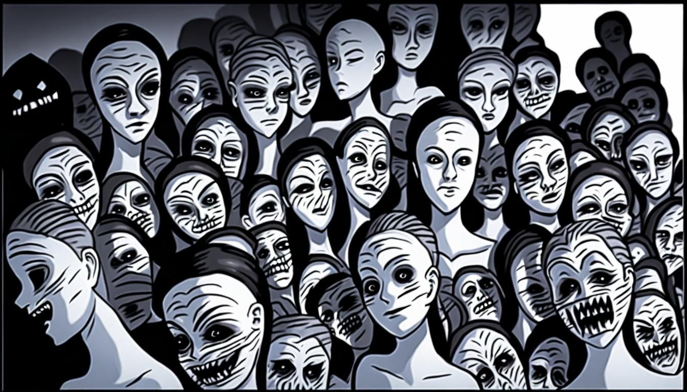 Haunting Porcelain Mannequin Charcoal Horror Drawing