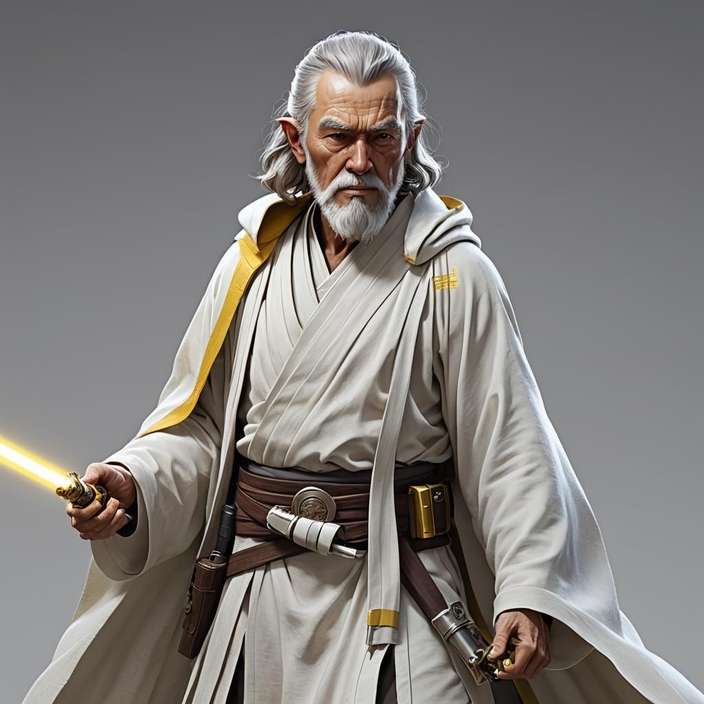 Jedi Master with Yellow Lightsaber in Anime Style