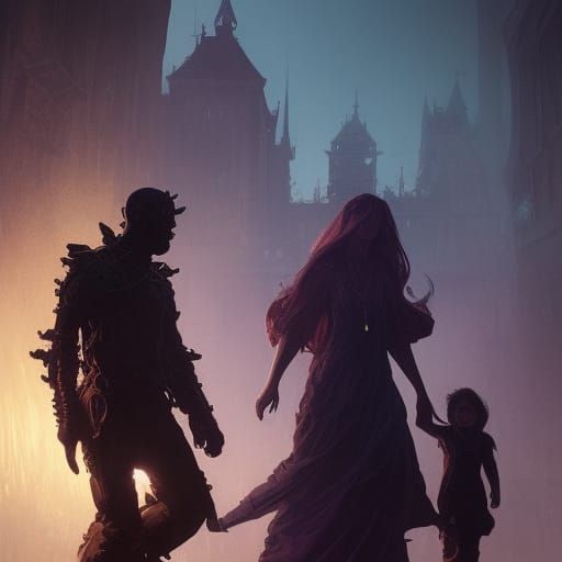 Ethereal Ghost Family in Dark Fantasy Art Style